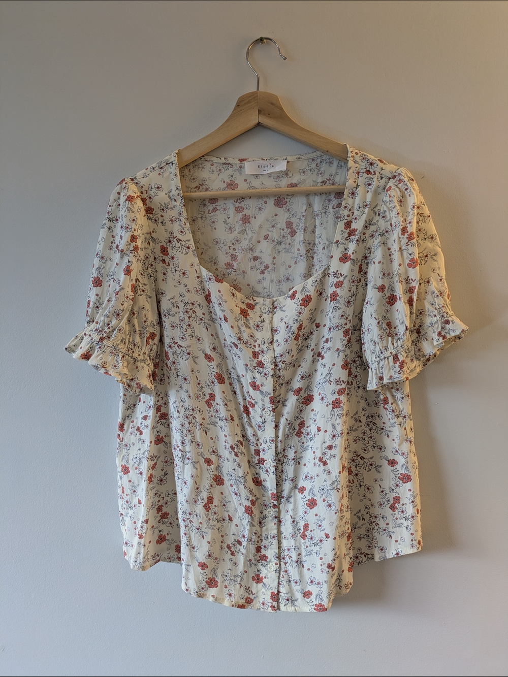 Elodie Cream Floral Square-Neck Button Blouse